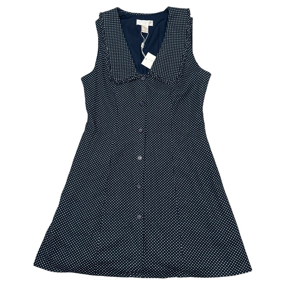NEW Caroline Constas Sleveeless Dress Linen Blend Blue White Polka Dots US 8